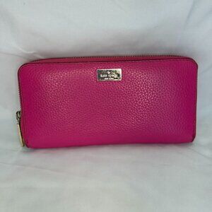 Kate Spade Bright Pink Long Zippy Zip Around Organization Leather Wallet Large